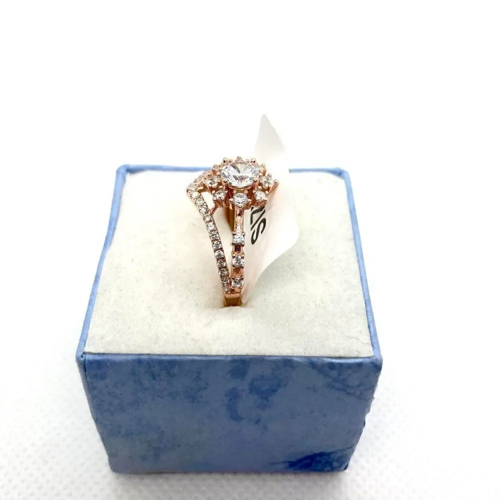 SIZE 7 925 Rose Gold Plated Snowflake Wishbone Ring